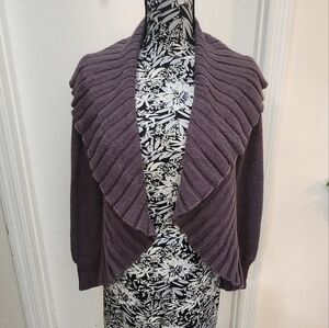 Hekla & Co. Cardigan Womens  Purple Italy Wool blend Open Shawl Collar R…